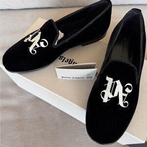 Palm Angels logo print velvet loafers